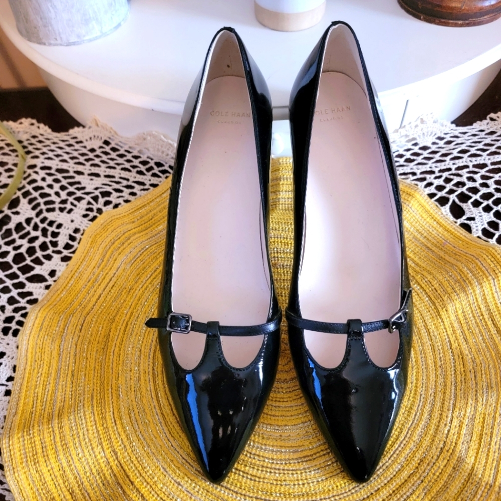 Cole Haan Pointed Toe Black Patent Leather Flats